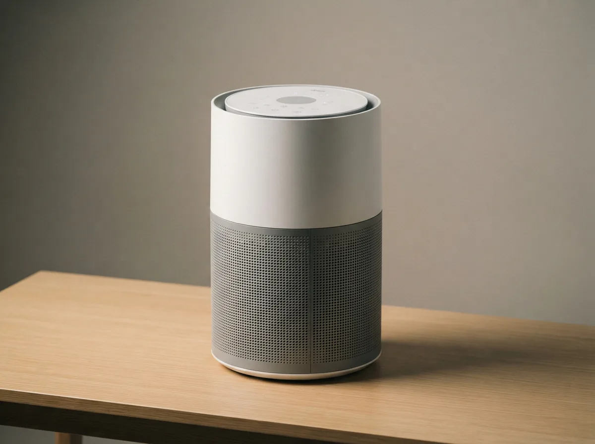 A Winix A230 air purifier shown alone at a three-quarter angle with its 360-degree grille and control panel visible