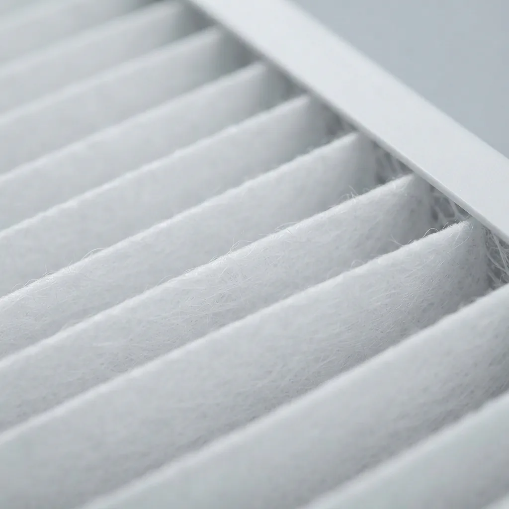 Close-up of the dense pleated media of a True HEPA filter showing uniform fold structure.