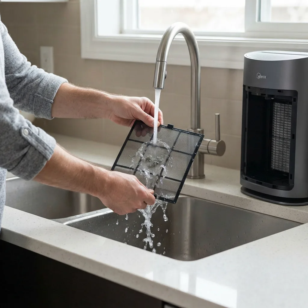 Washable pre-filter lifted from the Winix 5500-2 and rinsed under a kitchen tap