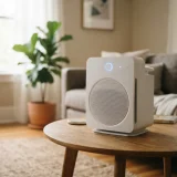 asset_15a0e6b8cb270869 Winix A231 air purifier adjusting fan speed on a living room side table