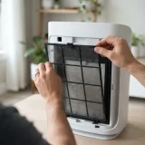 asset_2f274c70fe0ec83b Two hands lifting the pre-filter panel out of a Winix 9800 air purifier