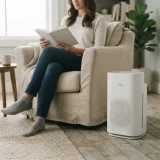 asset_494692fd47487bdb Winix C545 air purifier in a living room beside an armchair where one woman reads