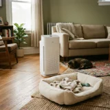 asset_4d694821abc0fe86 Winix C909 air purifier in a living room with a dog bed and a cat resting nearby