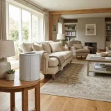 asset_5ed0fe350dce652d Cylindrical filter on a side table in a large living room with sofa and rug behind