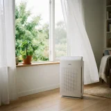 asset_76b34bc6a47a7298 Winix C545 air purifier beside an open window with sheer curtains and greenery outside