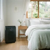 Winix 5500-2 air purifier beside a bed with fresh morning light from an open window