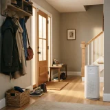 asset_c6b28375a798aced Winix T810 standing in a home entryway beside coats and shoes.