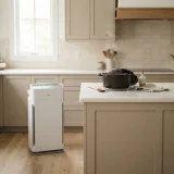 asset_e01d496f2acd29e7 Winix 9800 air purifier on a kitchen floor beside a counter with a pot after cooking