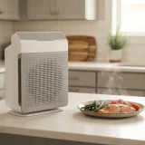 asset_ea18d06bfac8b1d1 Winix C545 air purifier on a kitchen counter beside a plate of freshly cooked food