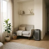 asset_f82188f4ac419e44 Winix 9800 air purifier in the corner of a compact apartment living space