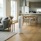 asset_fba96f97c8ab4bc8 Tall air purifier in an open-plan living and dining area