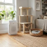 asset_fc2fbb9d69619cb7 Winix A231 air purifier beside a cat tree and pet bed in a living room
